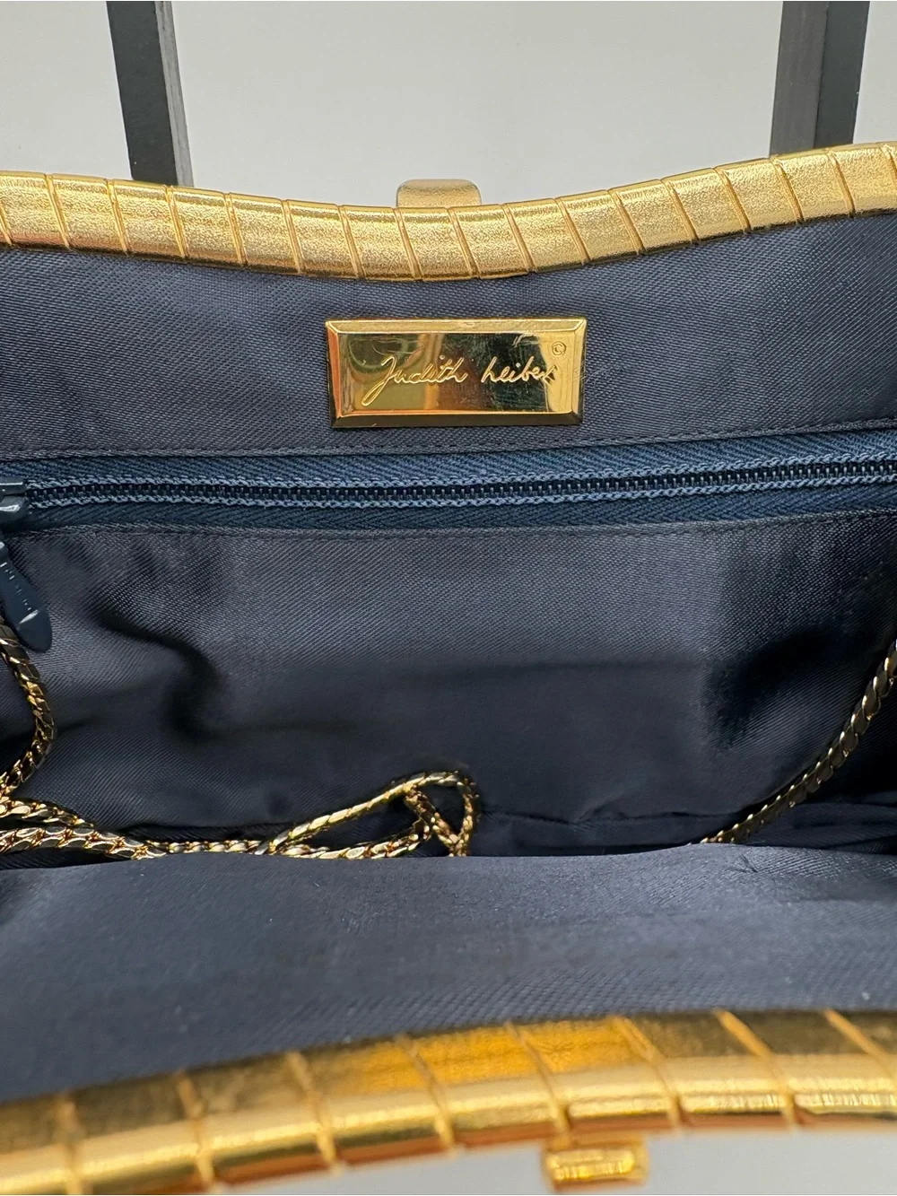 Vtg JUDITH LEIBER Snakeskin Leather Clutch Bag Small Navy Gold Multi Stones RARE